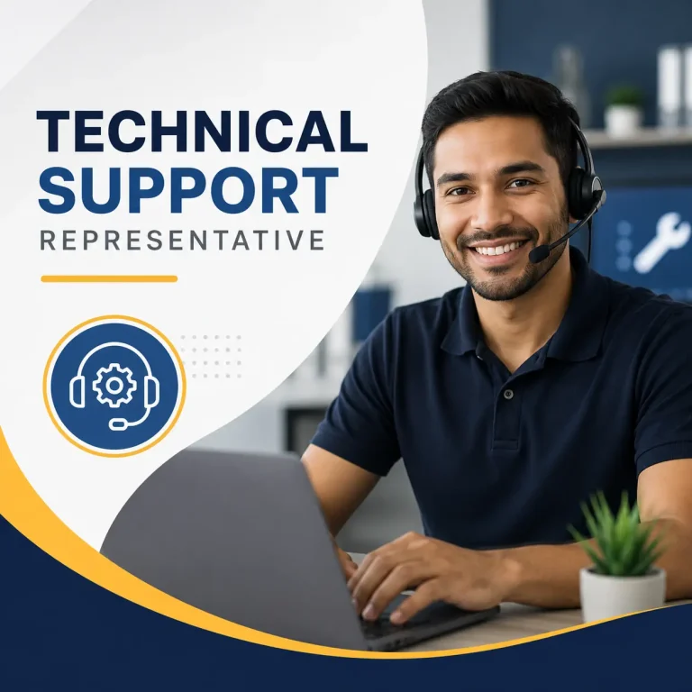 Technical Support Representative course cover featuring a professional IT support representative wearing a headset while assisting customers from a modern help desk.