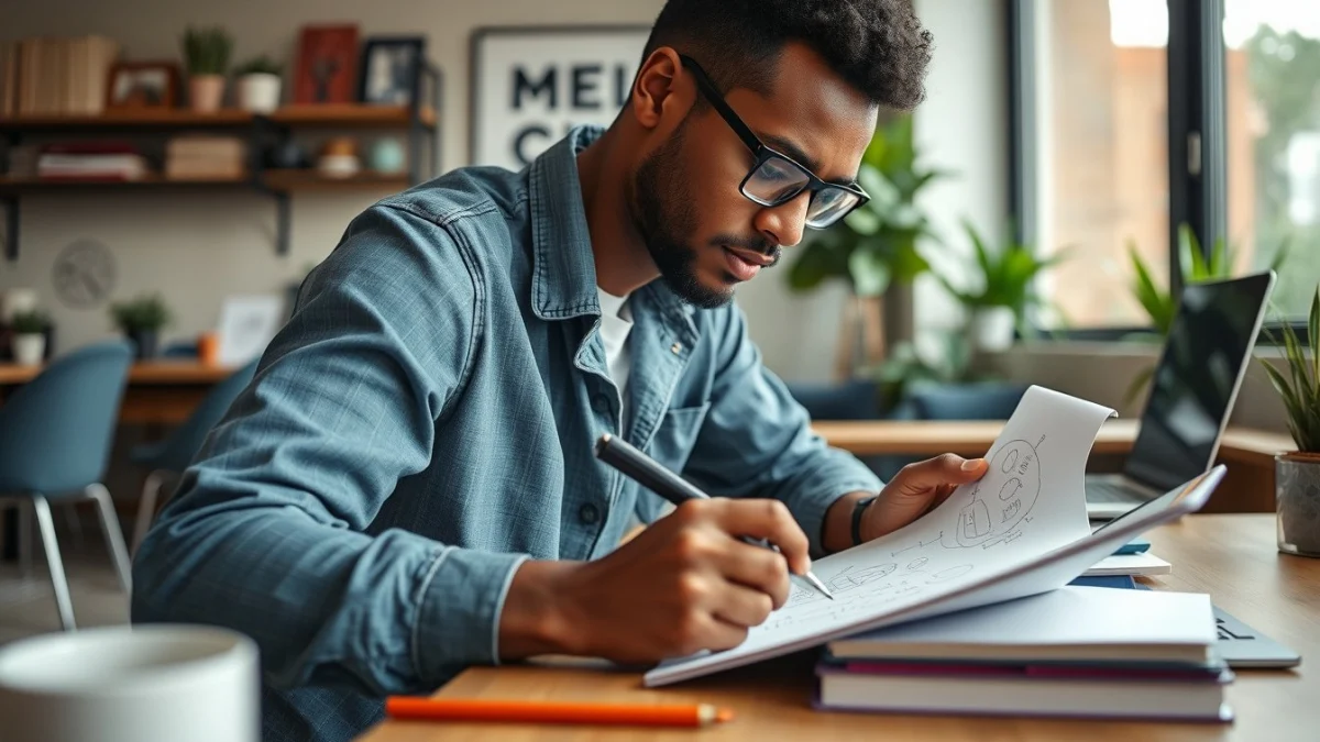 Person learning business skills in a clean modern workspace