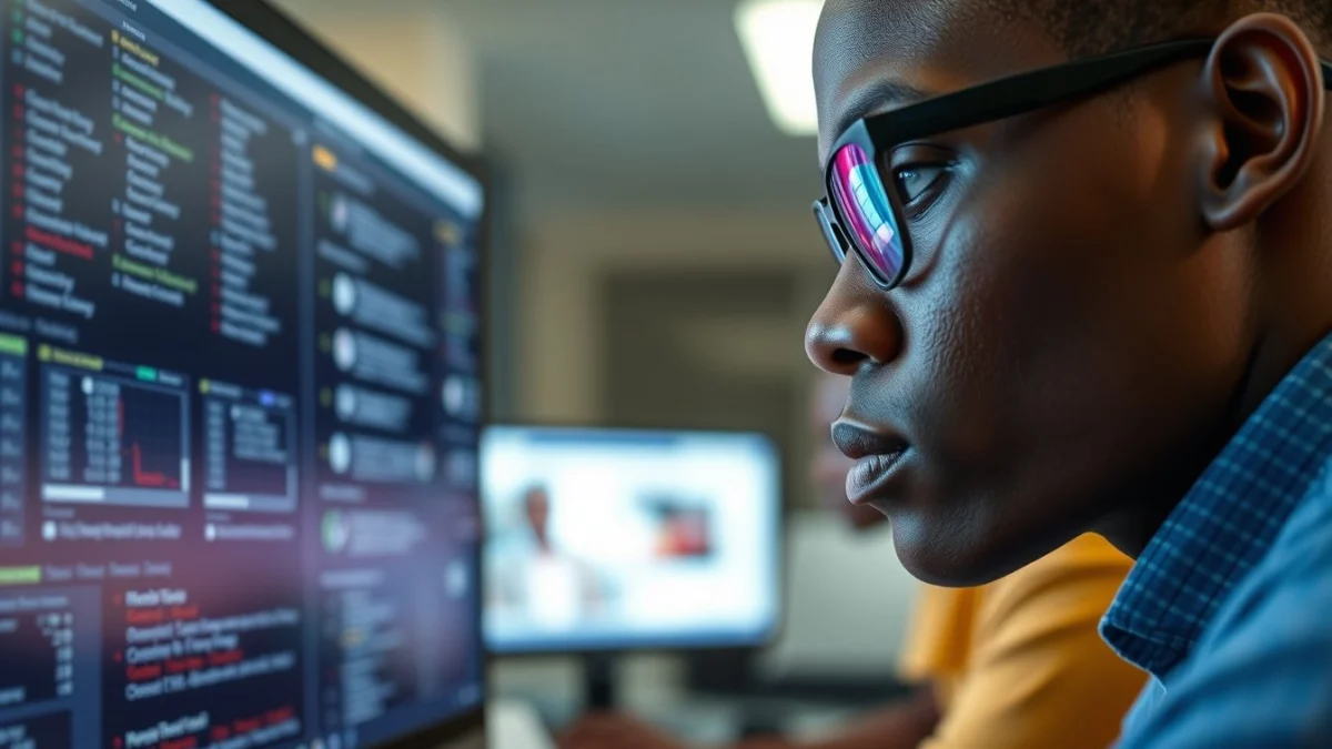 Person learning artificial intelligence skills on a laptop in a modern workspace