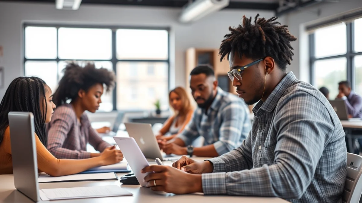 Person learning the role of a content creator in digital marketing in a modern educational setting
