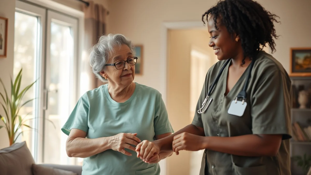 Learner studying caregiving skills in a professional training environment