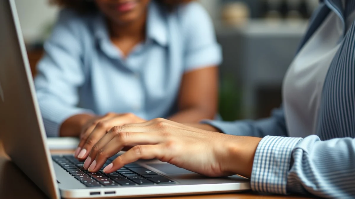 Person learning artificial intelligence skills on a laptop in a modern workspace