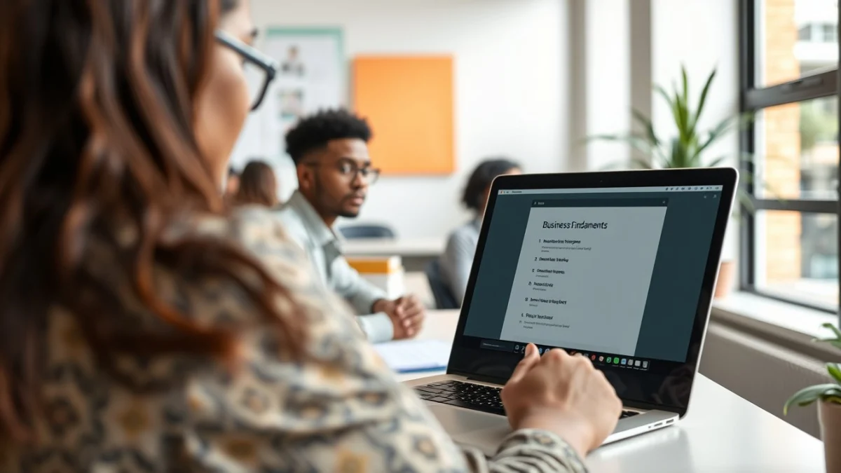 Person learning artificial intelligence skills on a laptop in a modern workspace