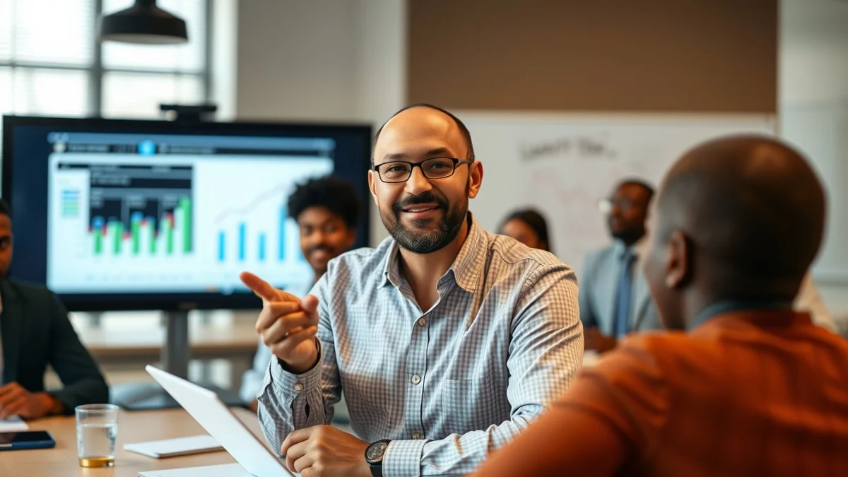 Person learning business skills in a clean modern workspace