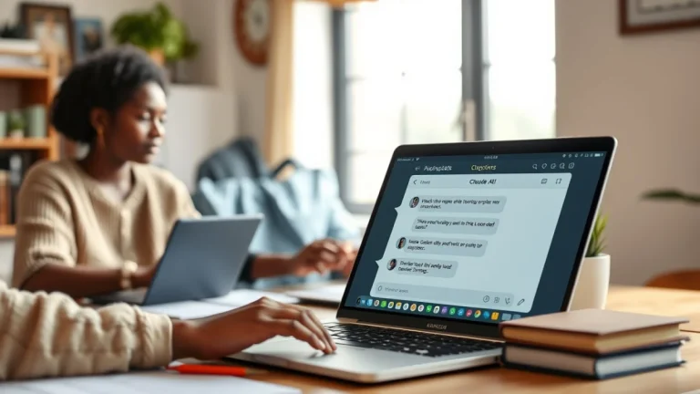 Person learning artificial intelligence skills on a laptop in a modern workspace