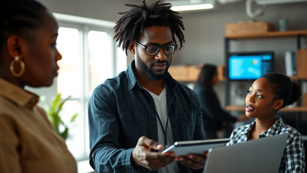 Person learning artificial intelligence skills on a laptop in a modern workspace