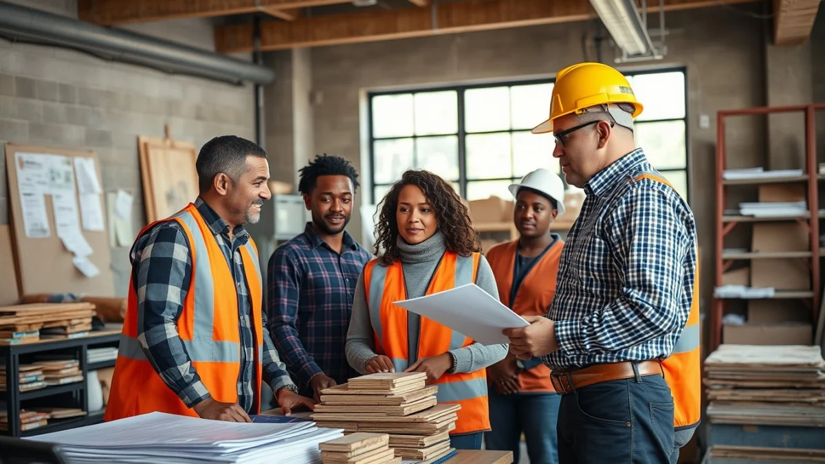 Person learning types of materials used in construction projects in a modern educational setting