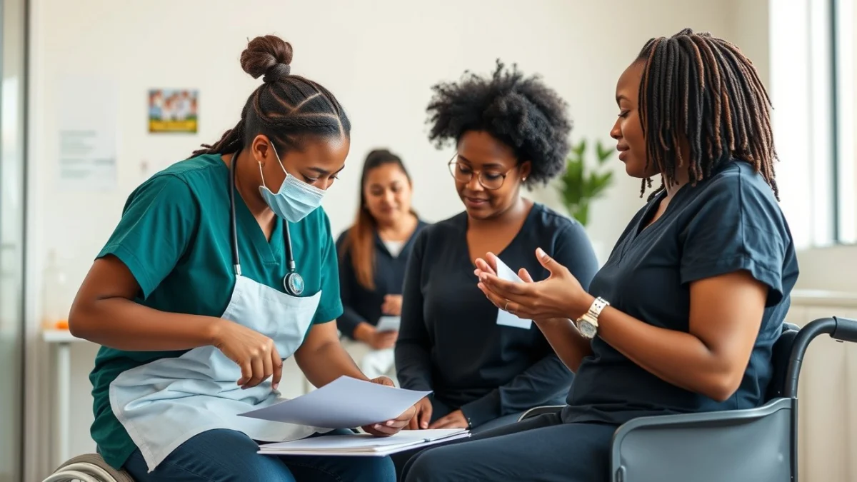 Learner studying caregiving skills in a professional training environment