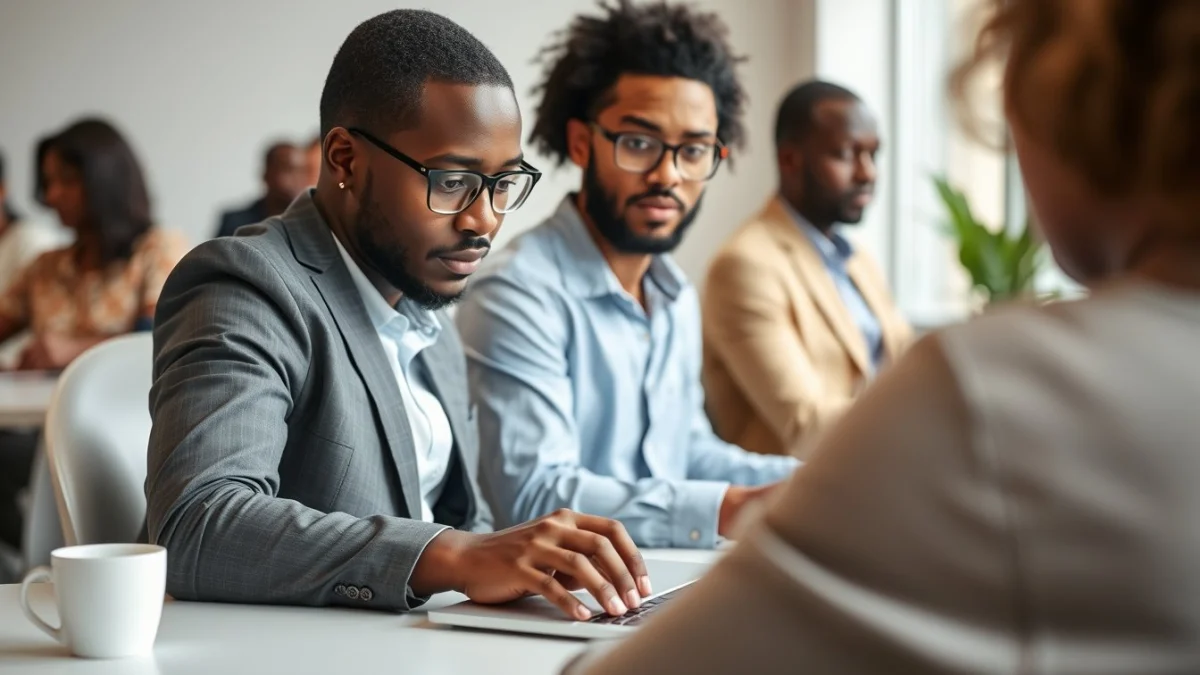 Person learning business skills in a clean modern workspace