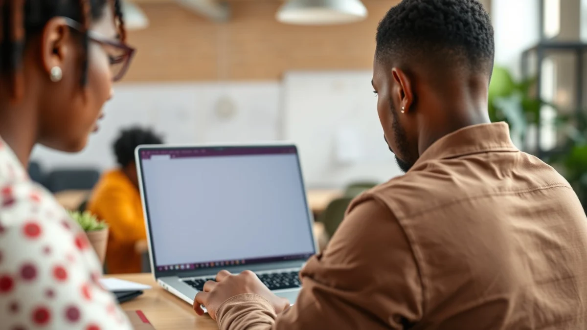 Person learning artificial intelligence skills on a laptop in a modern workspace