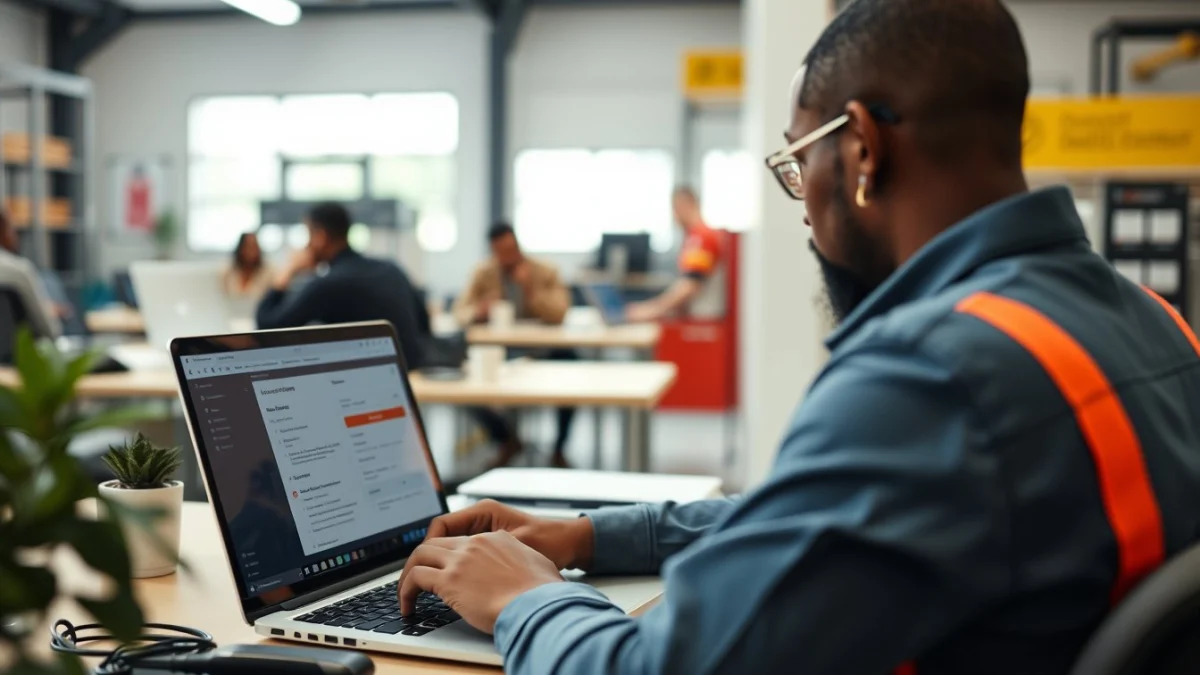 Person learning artificial intelligence skills on a laptop in a modern workspace