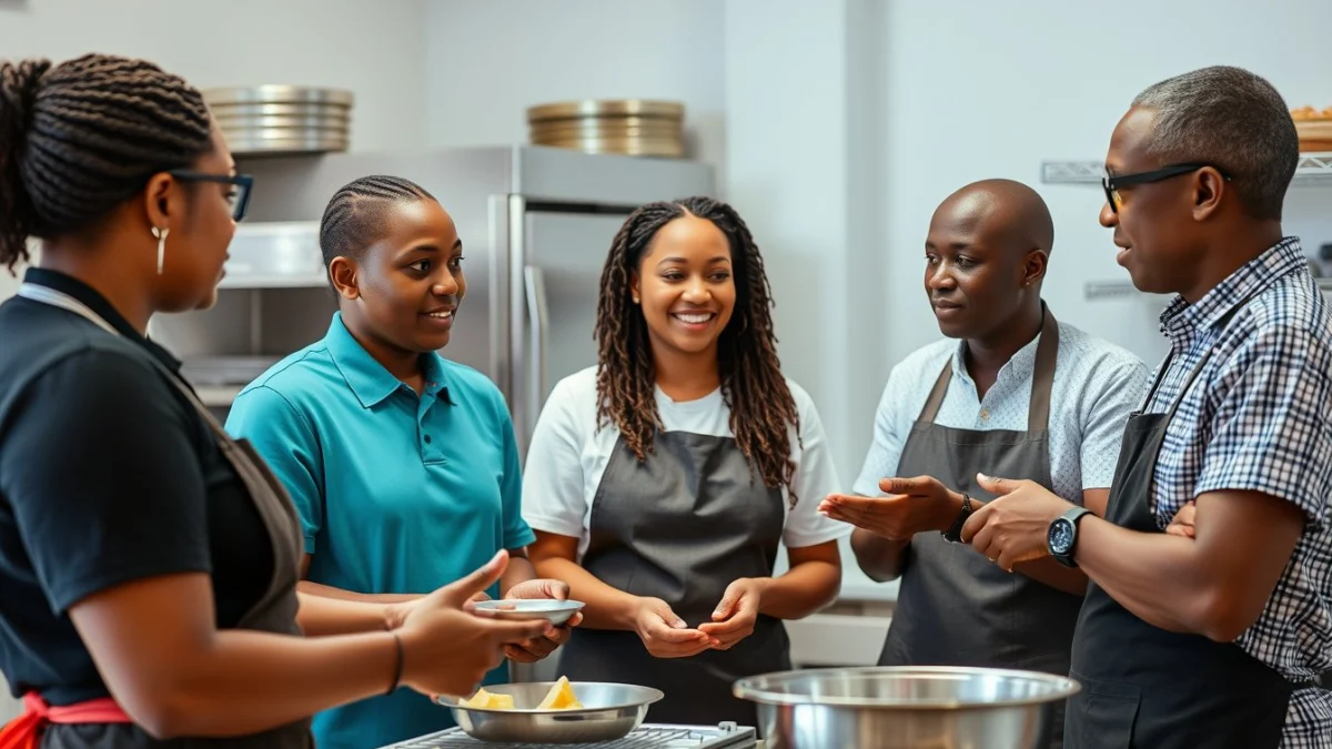 Person learning using kitchen equipment safely and effectively in a modern educational setting