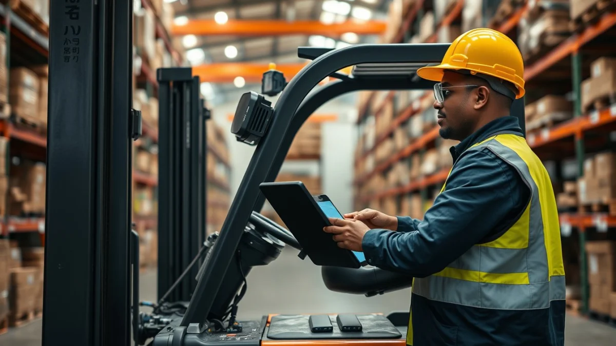 Person learning using technology to improve warehouse efficiency in a modern educational setting
