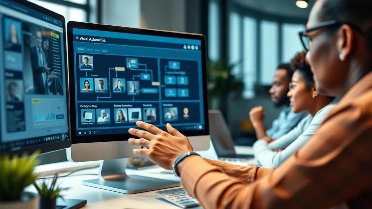 Person learning artificial intelligence skills on a laptop in a modern workspace