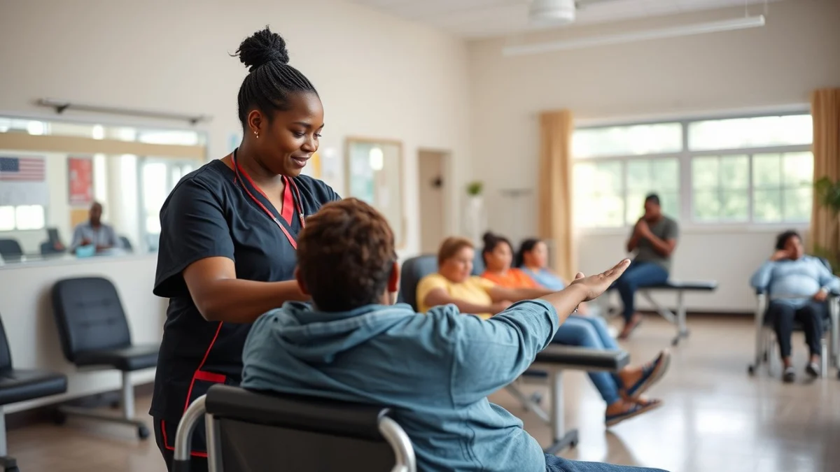 Learner studying caregiving skills in a professional training environment