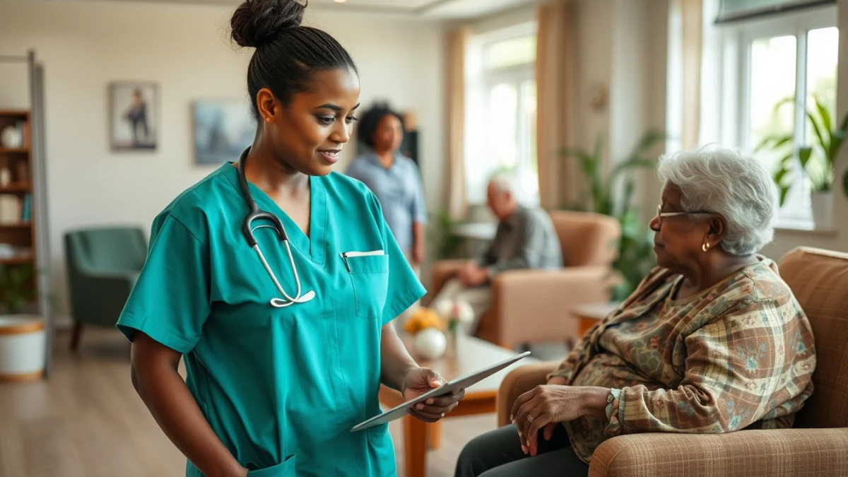 Learner studying caregiving skills in a professional training environment