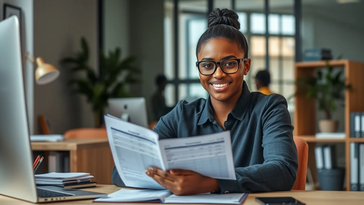 Person learning business skills in a clean modern workspace