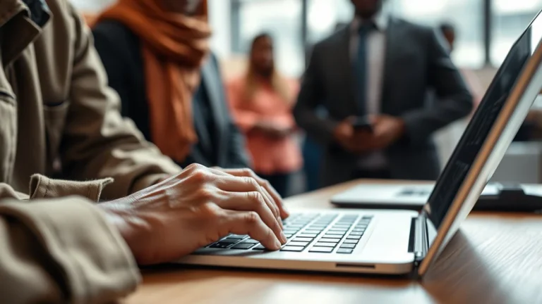 Person learning artificial intelligence skills on a laptop in a modern workspace