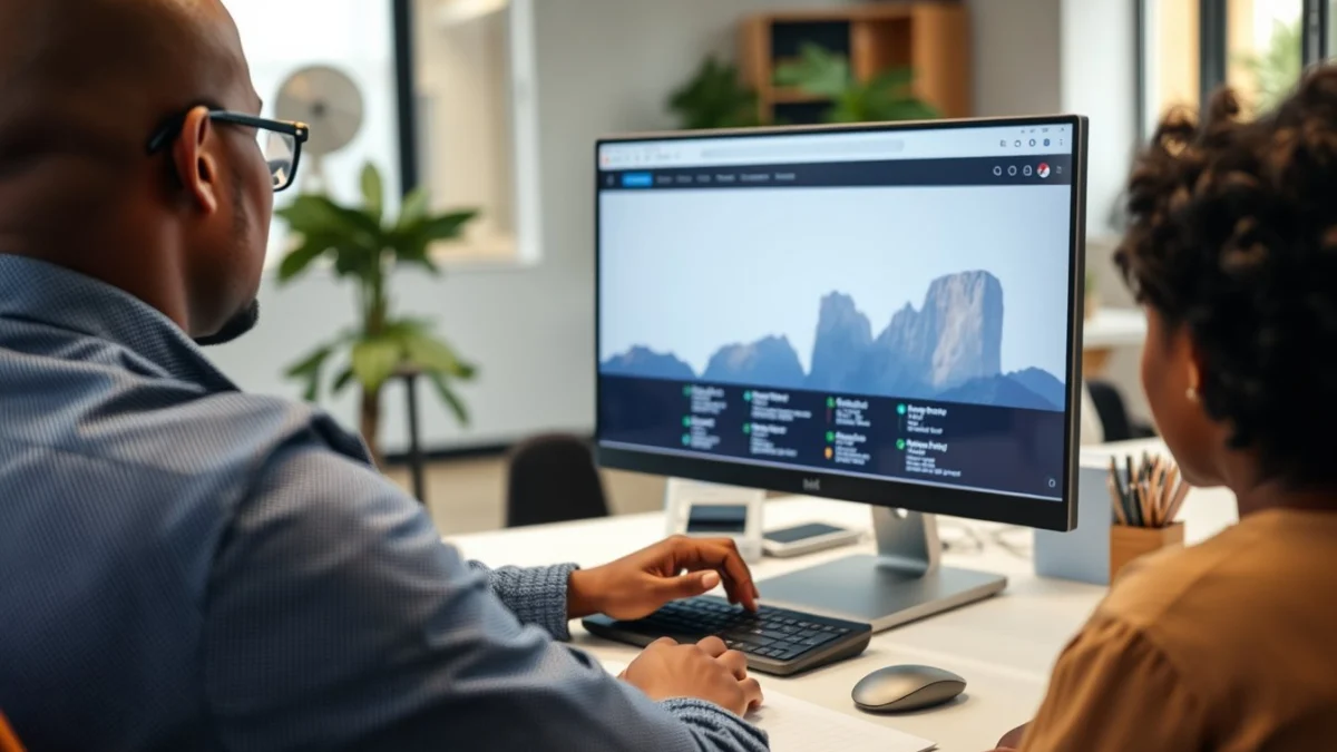Person learning business skills in a clean modern workspace