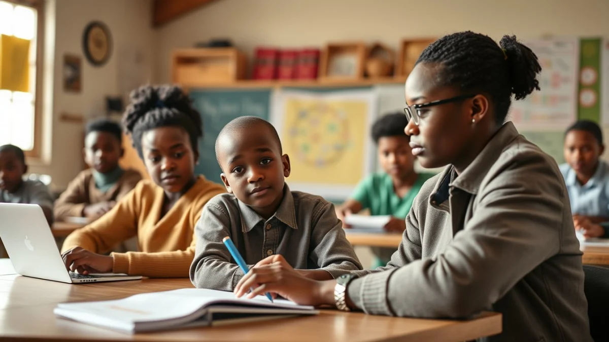 Person learning child development in a modern educational setting