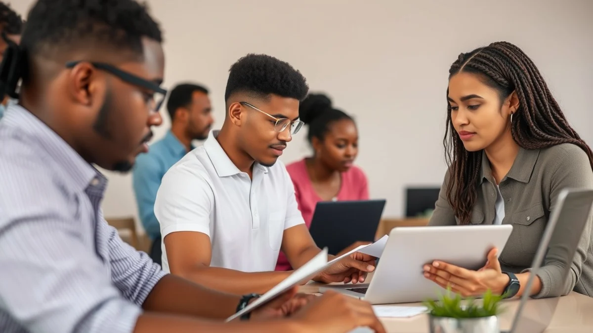 Person learning artificial intelligence skills on a laptop in a modern workspace