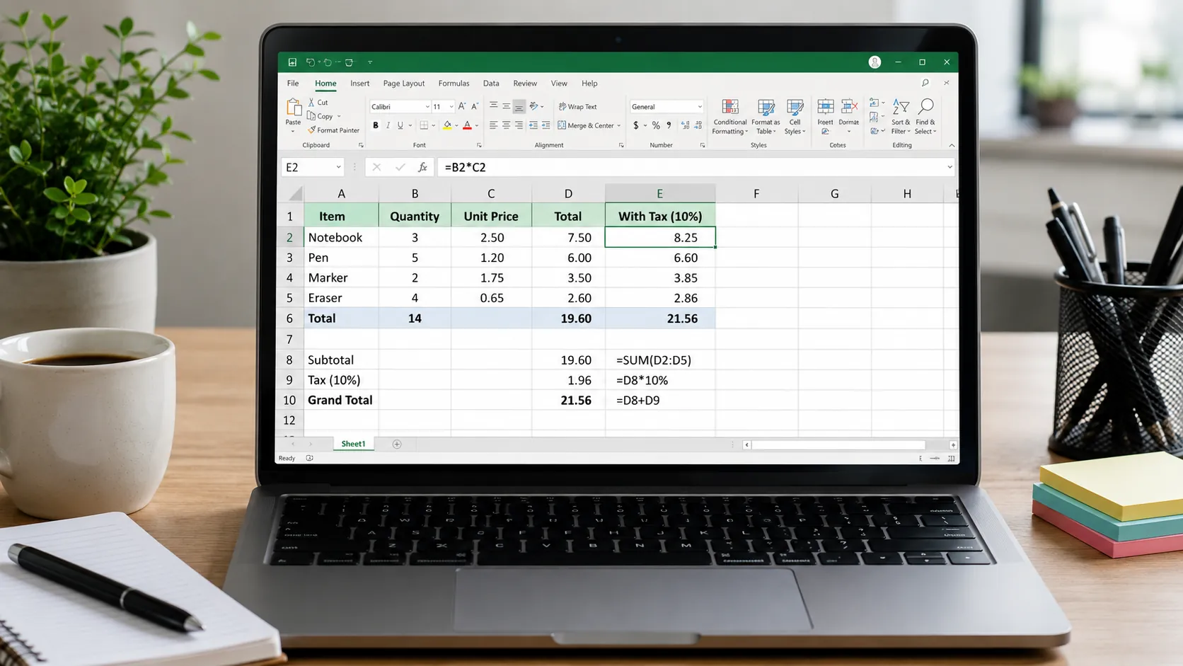 Laptop displaying a Microsoft Excel spreadsheet in a modern office workspace for a blog about what Microsoft Excel is used for.