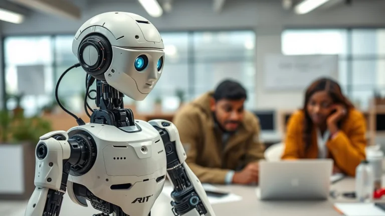 Person learning artificial intelligence skills on a laptop in a modern workspace