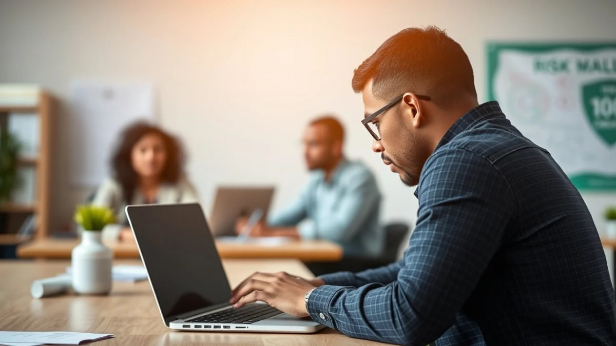 Person learning artificial intelligence skills on a laptop in a modern workspace