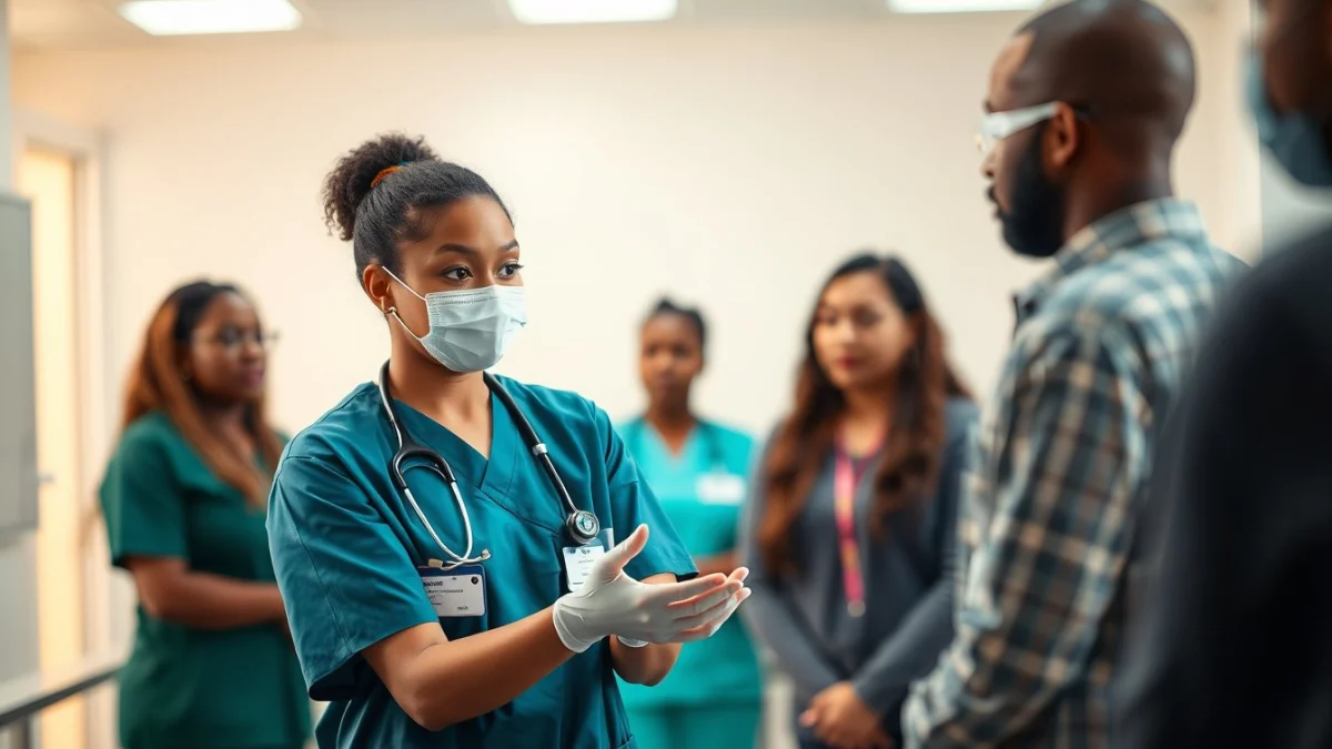 Learner studying caregiving skills in a professional training environment