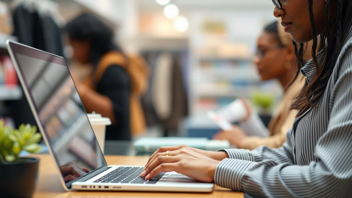 Person learning artificial intelligence skills on a laptop in a modern workspace