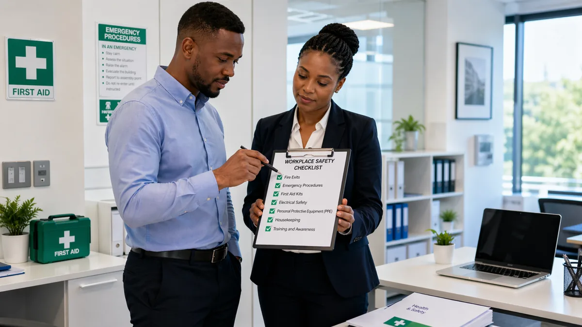 Workplace safety checklist being reviewed in a clean office environment