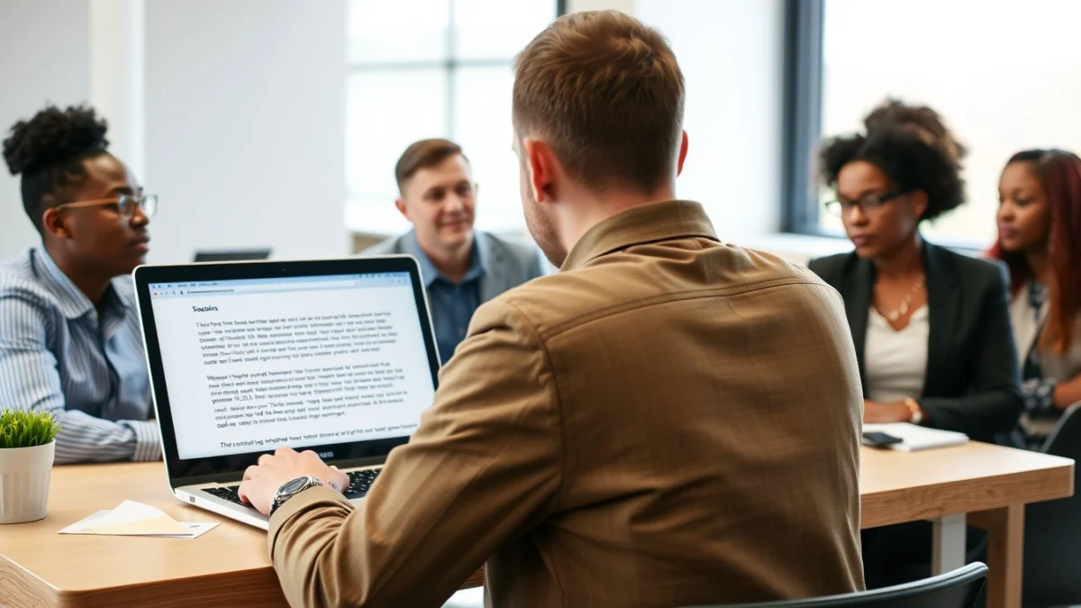 Person learning artificial intelligence skills on a laptop in a modern workspace